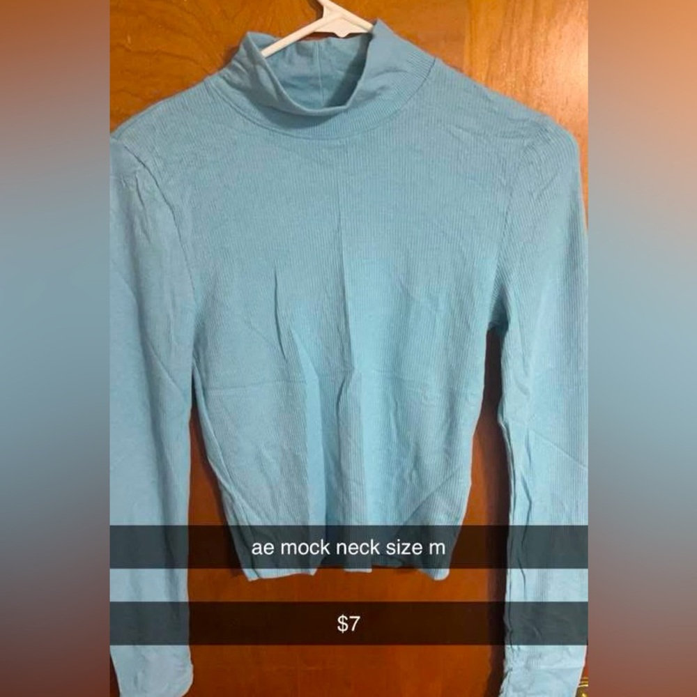 Blue Mock Neck Top